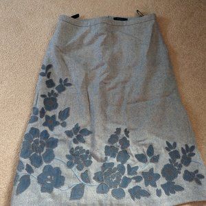 Boden Light Blue Tweed Wool Applique Floral Skirt